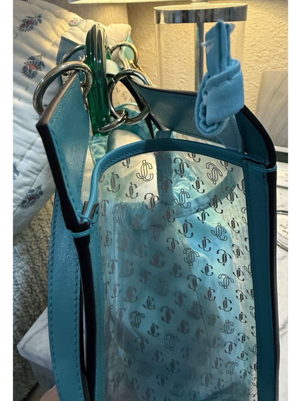 Jimmy Choo Varenne NWT Plexi & Leather With Lt Gold Hardware Tote - Picture 6 of 14
